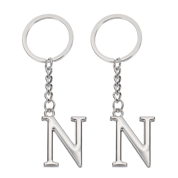 Uxcell Initial Letter Keychain Letter A-Z Keychain Alphabet N Pendant Key Ring for Backpack Purse Bag, Silver 2Pcs