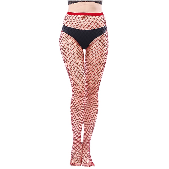 Penkiiy Bas Résille pour Femmes Chaussettes de Mode pour Femmes Chaussettes Perforées Colorées Chaussettes de Pêche Super Élastiques Chaussettes à Filet Dense Rouge Collants