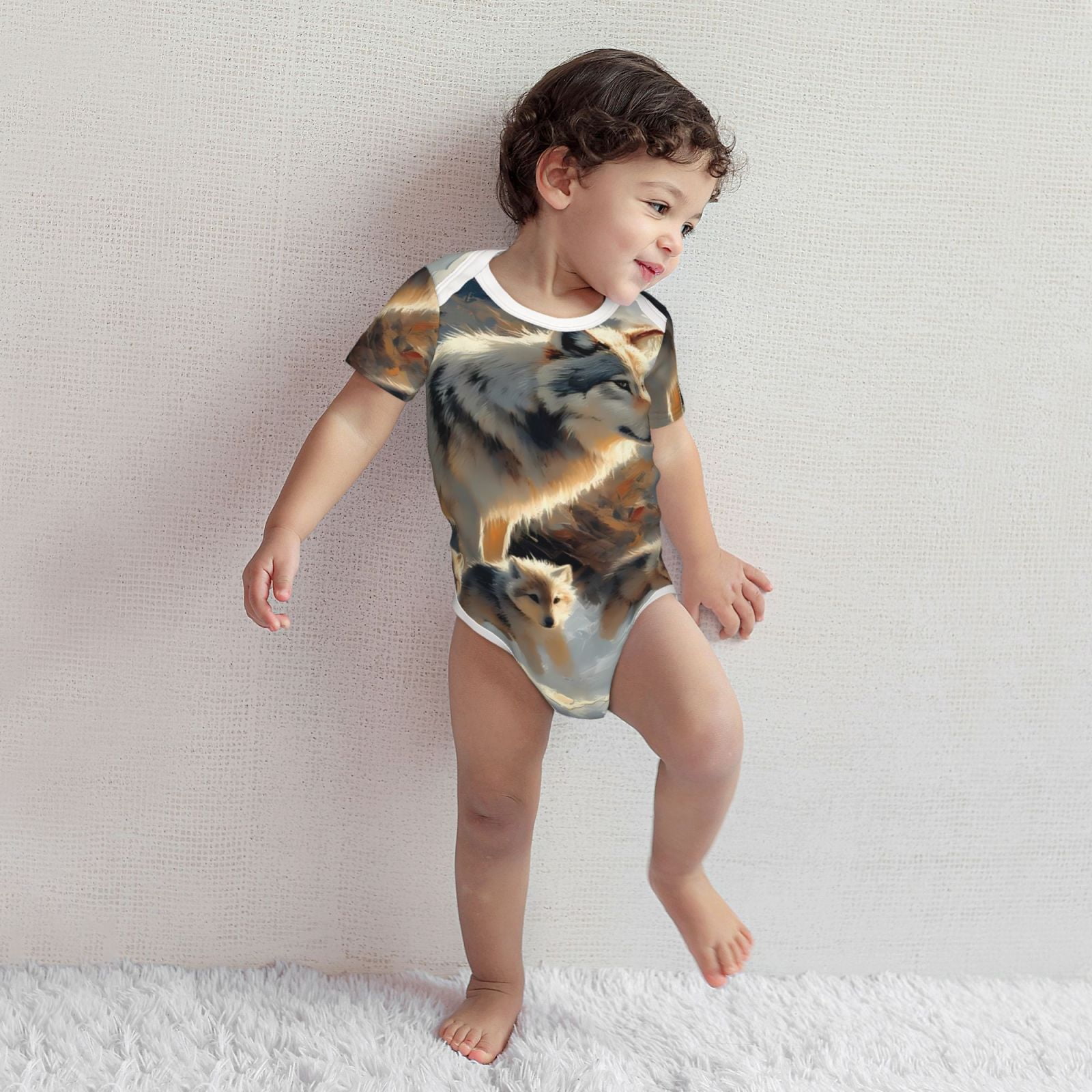 Xecao Wolf Family Winter Wonderland Print Baby and Toddler Short Sleeve Bodysuit,One-piece 100% Organic Cotton for Infant Baby-2 Years