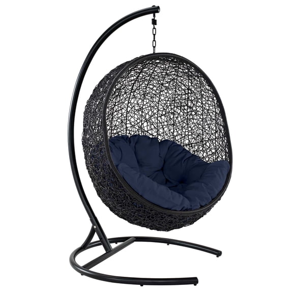 Modern Contemporary Urban Design Outdoor Patio Balcony Garden Furniture Swing Lounge Chair, Rattan Wicker, Navy Blue