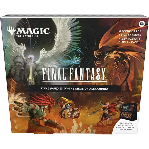 Magic: The Gathering Final Fantasy IX Scene Box - The Siege of Alexandria | 6 Foil Borderless Scene Cards, 6 Art Cards, 3 Play Boosters   1 Display Easel