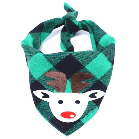 Dog Bibs for Christmas Scarf Pet Polyester Plaid Elk Printed Handkerchiefs