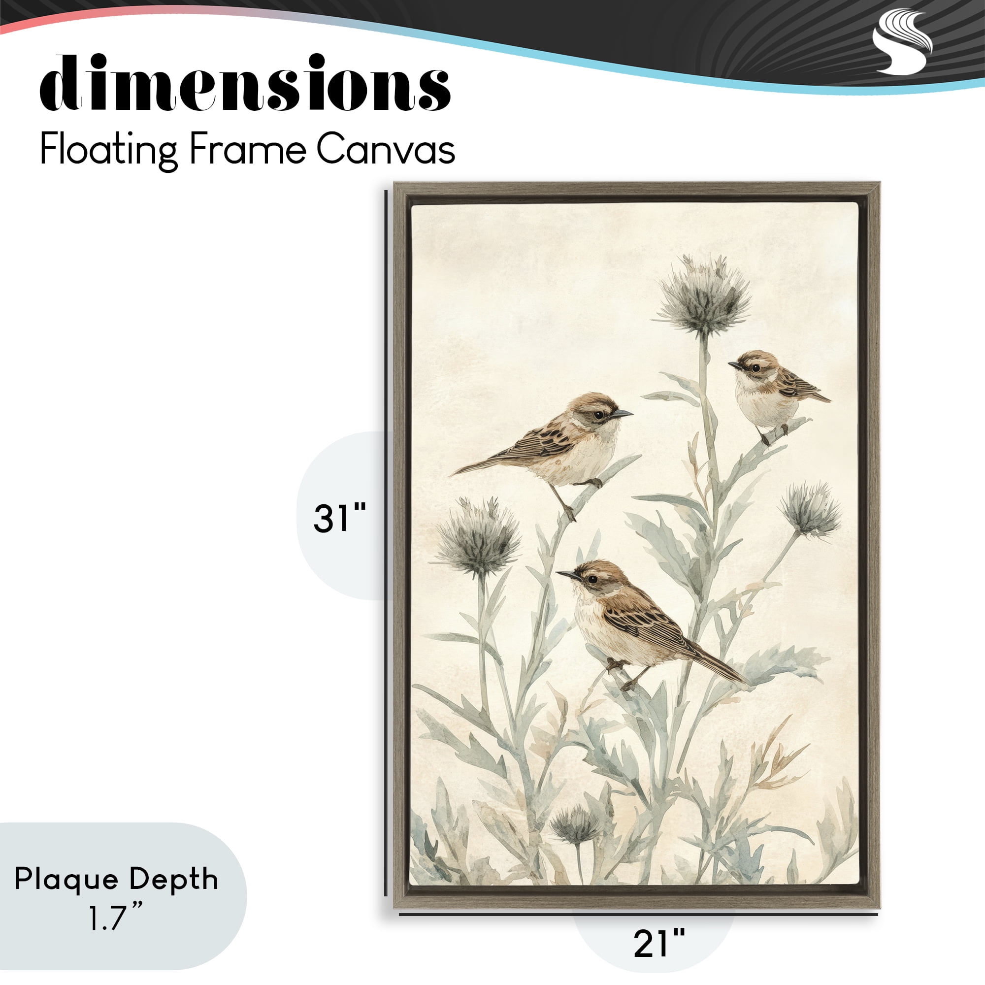 Stupell Industries Sparrows on Thistle Stems Brown Framed Floater Canvas Wall Art, design by Petal Prints Design