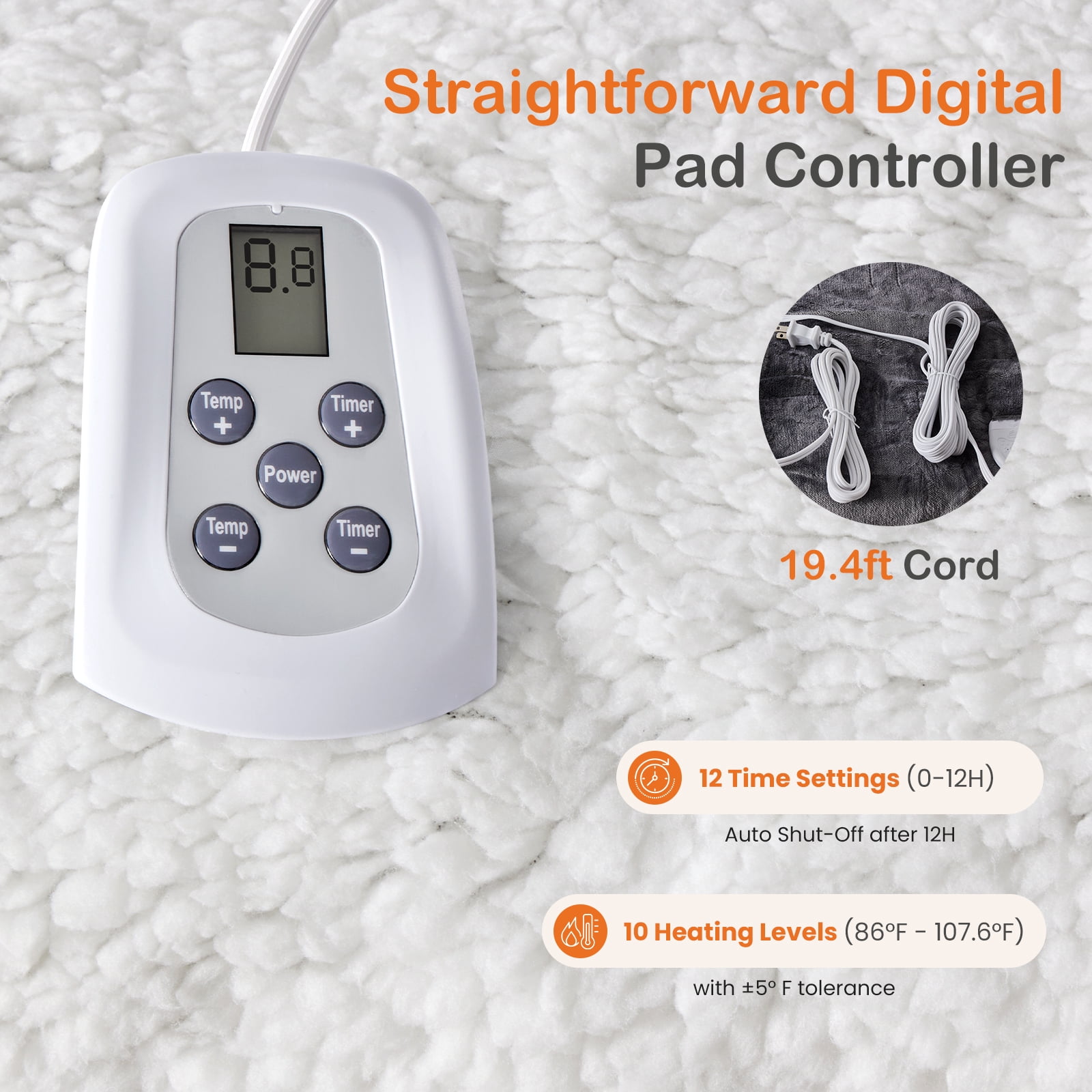 MCQ Twin Size Electric Heated Blanket 84"x62" with Dual Zone Independent Control, Washable Flannel & Sherpa Fabric, 10 Heat Levels, Auto Shut-Off