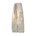 thumbnail image 2 of FRSASU Women’s Baggy Pants High Waist Wide Leg Adjustable Drawstring Casual Straight Leg Quick Drying Cargo Pants Khaki, 2 of 4