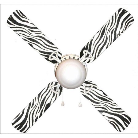 

888 Cool Fans F42-0001131 42 in. Black & White Zebra 4-Blades Ceiling Fan with Schoolhouse Lamp