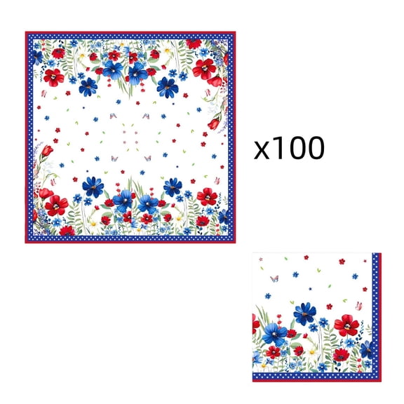 4th of July Decorations 100 Pcs Napkins,13x13 Inch Flowers Print Tableware,Patriotic Napkins for Summer Independence Day Celebration Party Supplies Table Decorations