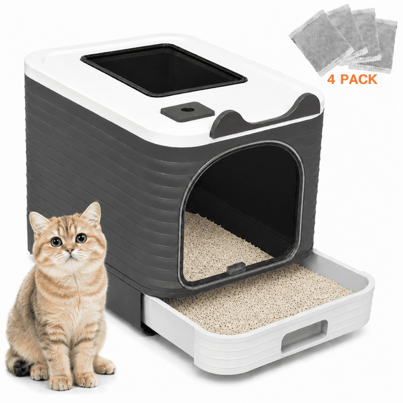 PHANCIR Enclosed Cat Litter Box with Lid, Easy to Clean with Includes Scoop & 4 Charcoal Deodorizer Bags