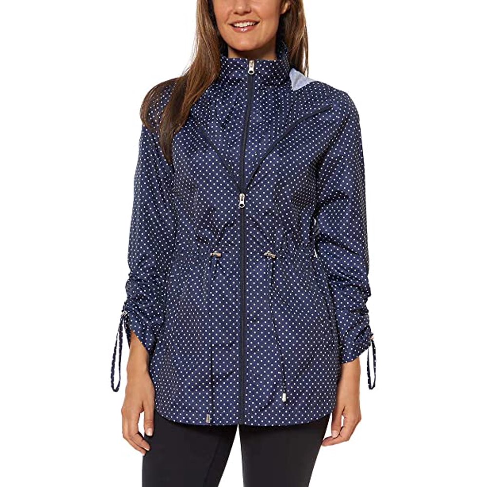 Jones New York Womens Parka in a Pocket Rain Jacket (Navy Mini Dot, X