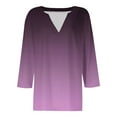 thumbnail image 4 of Women's 3/4 Sleeve V-Neck Collared Tops Fall Dressy Summer Tops Gradient Color Trendy Loose Fit Work Blouses, 4 of 5