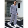 thumbnail image 4 of U2SKIIN Mens Pajama Set, Henley Collar Loungewear Long Sleeve Casual Sleepwear,(Light Navy Mel,M), 4 of 5
