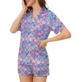 thumbnail image 3 of SKQIT Ensembles de Pyjama à Manches Courtes pour Femmes, 2 Pcs en Satin Doux Imprimé Mignon Chemise Boutonnée et Shorts, 3 of 8
