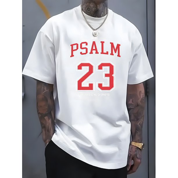 1 men's 100% cotton T-shirt with the words' PSALM 23 THE LORD IS MY SHEPHERD 'printed on it. Classic style, Casual Sporty Tee, Summer Gifts