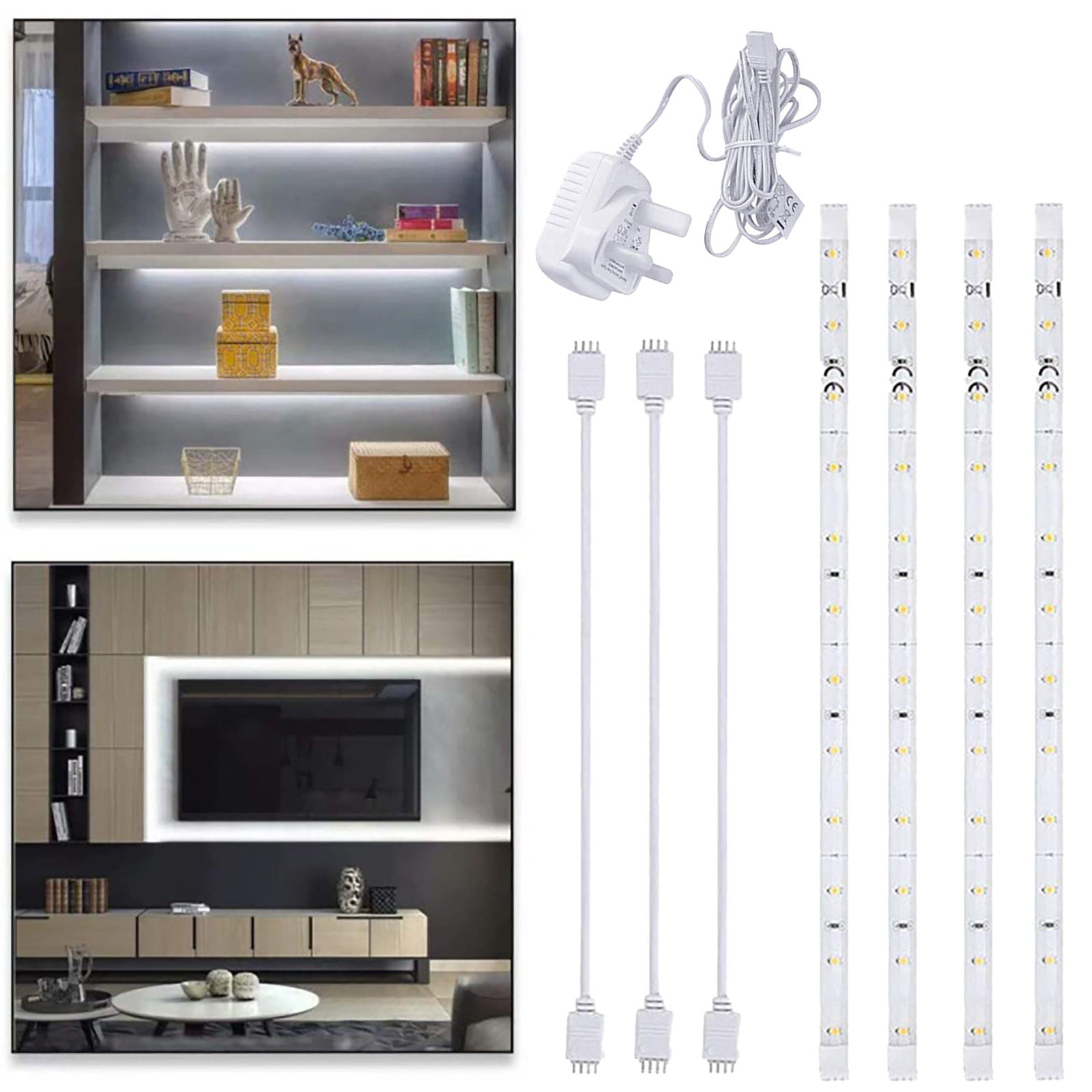 Linkable Plug in Light Bars for Shelf Closet Showcase Bedside Under Counter LED Under Kitchen Cupboard/Cabinet Strip Lights Cool White, 4 x 30cm 
