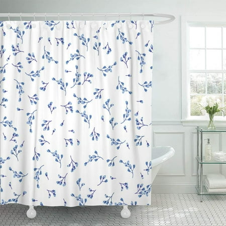 KSADK Elegant Gentle Blue and White in Small Scale Flower Buds Millefleurs Liberty Floral Porcelain Bathroom Shower Curtain 60x72