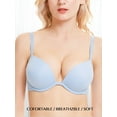 thumbnail image 3 of Deyllo Women's Plunge Super Padded Push Up Underwire T Shirt Bra, Blue 34DD, 3 of 8