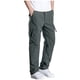 thumbnail image 5 of Pantalones largos de poliéster para hombre, de color liso, informales, con botones, cintura elástica y múltiples bolsillos., 5 of 9