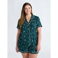 thumbnail image 2 of Joyspun Women’s Dreamy Soft Collection Notch Collar Knit Top and Boxer Shorts Pajama Set, Sizes XS-3X, 2 of 6