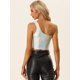 thumbnail image 5 of Top corto metalizado Allegra K blusa de fiesta de un hombro Plata L, 5 of 6
