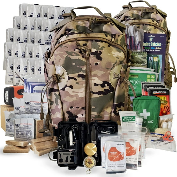 5 Person Emergency Kit / Survival Backpack for 72 Hours for Natural Disasters, Hurricanes, Emergency or Bug Out Situations – Camo