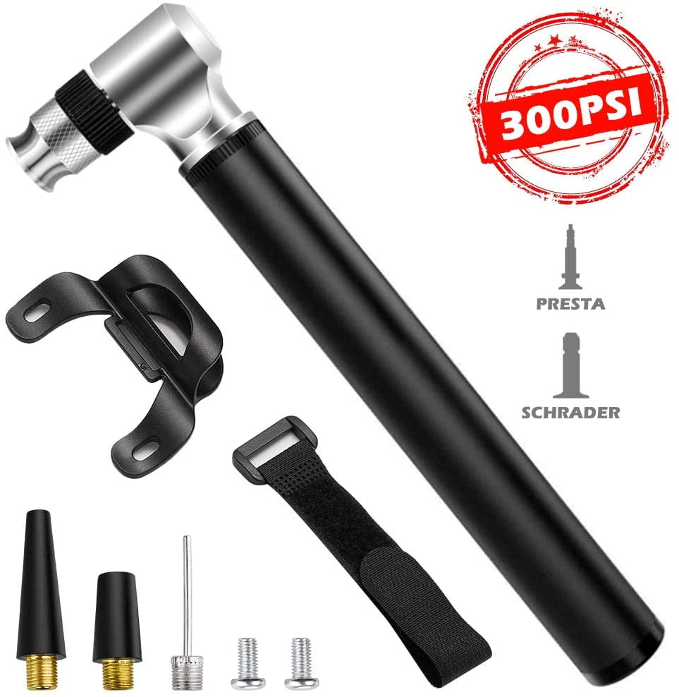 Topboutique Mini Bike Pump, [300 PSI][Full Set] Mini Bicycle Pump Hand Pump with Needle and Frame Mount Perfect for Balloon Inflatable Boat Swim Ring Fits Presta & Schrader Valve
