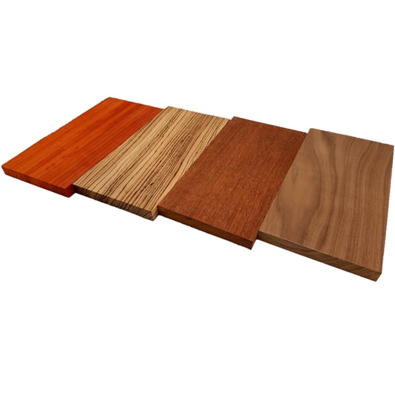 Imported Exotic Hardwood Variety Pack - Padauk, Zebrawood, Merbau, and Walnut