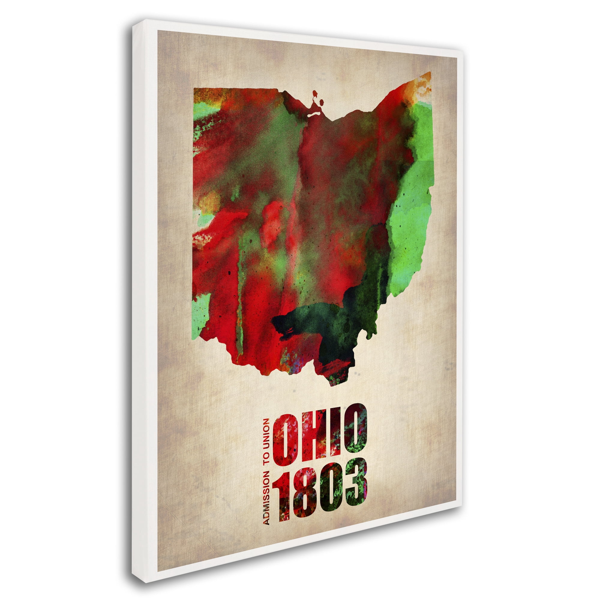 Trademark Fine Art "Ohio Watercolor Map" Canvas Art by Naxart
