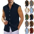 thumbnail image 2 of OTEMRCLOC Tshirt Men Casual Oversized Men's Summer Hawaiian Solid Color Sleeveless Button-Down Shirt, Sizes S-6XL, 2 of 5
