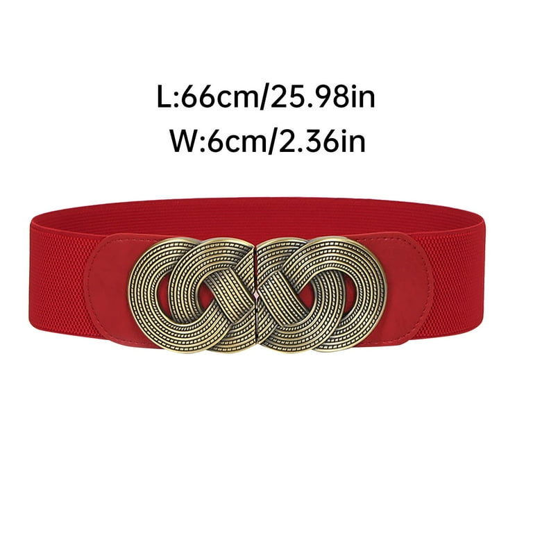 CBGELRT Vintage Black Belts For Women Fashion Circle Buckle Wide Dress Belts  For Jeans Pants Leather Canvas Belt Waistband Red
