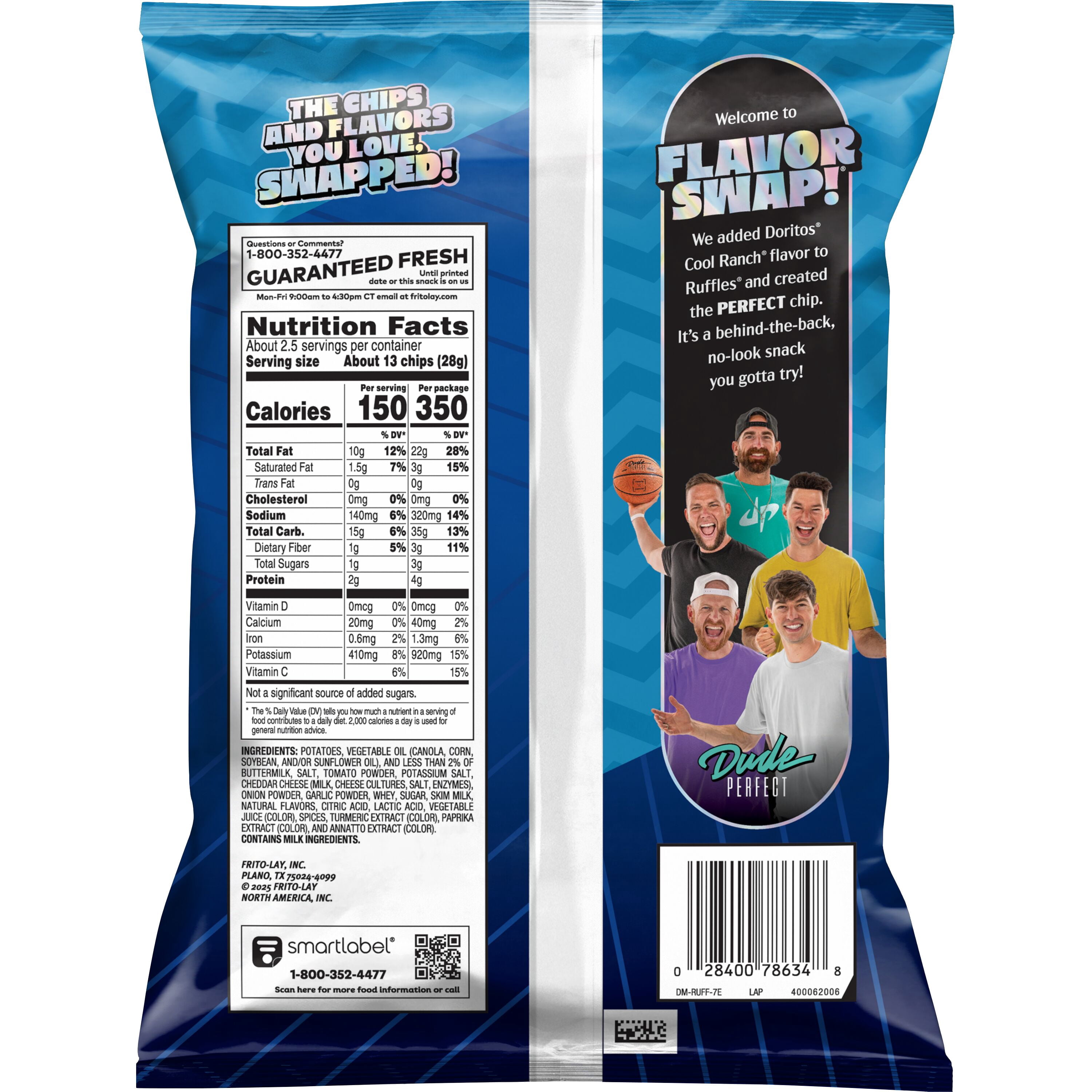 Ruffles Potato Chips, Doritos Cool Ranch Flavor Snack Chips, 2.25 oz Bag
