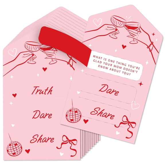 Big Dot of Happiness Drinks with the Girls Truth, Dare, or Share Pull Tabs Game, Cocktail Birthday, Galentine's Day Decorations, Pink & Red Bachelorette Party Game Pickle Cards – Set of 12