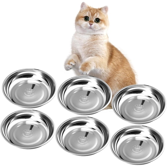 6 Pcs Cat Bowls,7 Inch Stainless Steel Cat Bowl,Shallow Cats Food Bowls,Metal Replacement Whisker Fatigue Relief Cats Food Dish for Raised Station