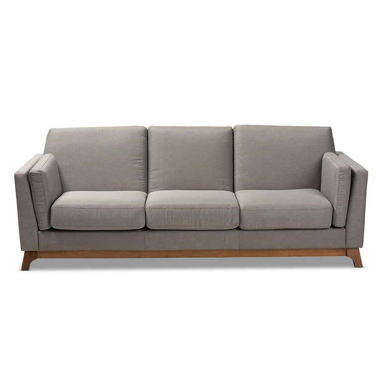 Baxton Studio Sava Mid-Century Modern Grey Fabric Upholstered Walnut Wood 3-Seater Sofa Baxton Studio Sava Mid-Century Modern Grey Fabric Upholstered Walnut Wood 3-Seater Sofa