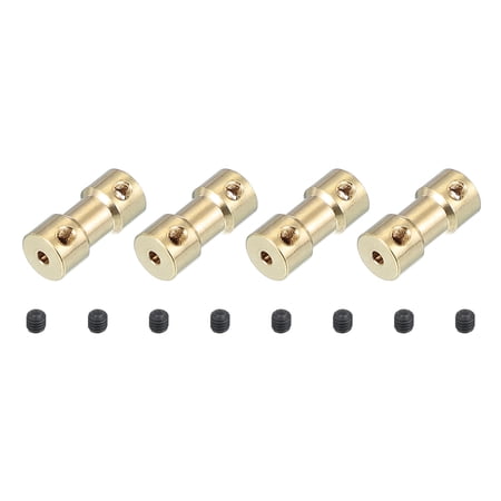 Shaft Coupling Joint 2.3mm to 4mm 4 Pcs Brass Motor Shaft Coupler Extension Connector Rigid Sleeve Adapter Transmission Joint with M3 Screws for RC Car Airplane Tires Motor Robot