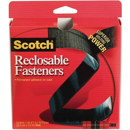 Scotch Self-Stick Reclosable Fasteners, Black, 180-Inch