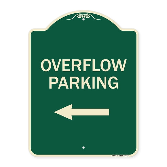 SignMission Designer Series Sign - Overflow Parking with Left Arrow | Green & Tan 18" x 24" Heavy-Gauge Aluminum Architectural Sign | Protect Your Business & Municipality | Made in the