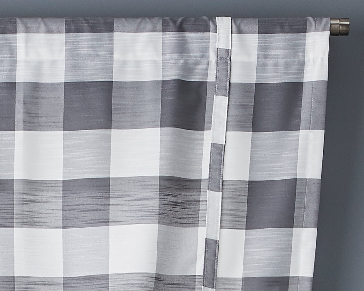 Better Homes & Gardens Balloon Shade Buffalo Check Light Filtering Rod Pocket Single Curtain Panel, Gray/White, 42 x 63