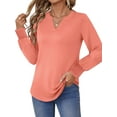 thumbnail image 2 of UVN Womens Fall Blouses Long Sleeve V neck Shirts Dressy Casual Smocked Cuffs Tunic Tops, 2 of 7