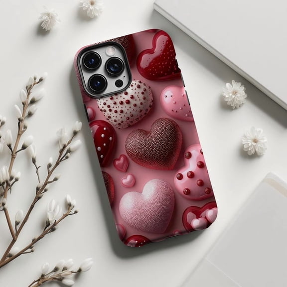 3D Red and Pink Love Heart Print Phone Case, Valentine's Day Gift Idea, with iPhone 17 16 15 14 13 12 11 Pro Max