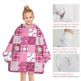 thumbnail image 6 of Pink Plaid Baseball Pattern Blanket Hoodies for Kids 6-13YR Oversize Wearable Blanket Hoodies for Boys Girls Teens, 6 of 7
