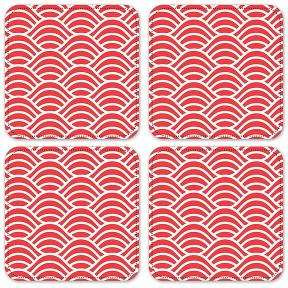 Vinyl Drink Coasters - Set of 4 - Red & White Waves