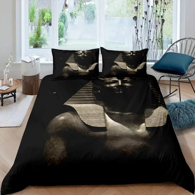 Pharaoh Duvet Cover Queen Ancient Egypt Tribe Comforter Cover Set for Boys Egyptian Pyramids Exotic Style Polyester Bedding Set