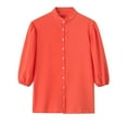 thumbnail image 4 of Jxximdong Button Down Shirts for Women, Summer Solid Color V Neck 3/4 Sleeve Shirts Casual Loose Fit Trendy Tops for Women, Orange Women's Blouses, 4 of 7