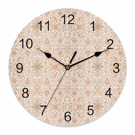 12 Inch Boho Retro Wall Clock, Tribal Style Flowers Battery Operated Silent Non Ticking Clocks, Easy to Read Round Wall Clock for Kitchen/Living Room/Bedroom/Bathroom