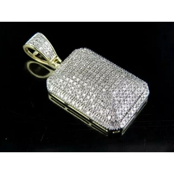 2Ct Round Lab Created Diamond Dog Tag Men's Pendant 14K White Gold Plated Silver