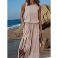 thumbnail image 5 of Women's Crew Neck Sleeveless Elastic Waist Slit Maxi Dress Khaki S, 5 of 6