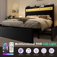 thumbnail image 5 of Amolife Full Bed Frame, Velvet Upholstered Storage Bed with 2 Shelves LED Wingback Headboard, 3 Drawers & USB Ports, Black, 5 of 11