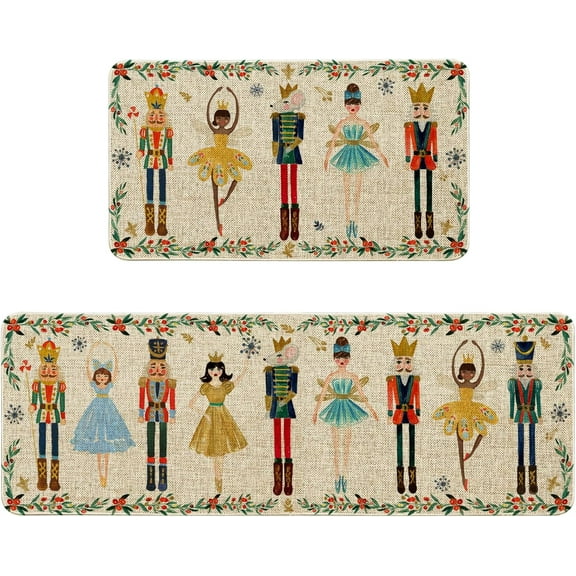 Christmas Nutcracker Rugs Set,Winter Xmas Kitchen Mats for Floor,Kitchen Decor,Holiday Decorations for Home,17x30 inch Door Mat 17x47 inch Runner Rug