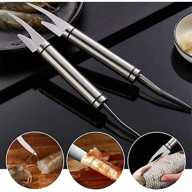 Cuchillo de línea de camarones, herramientas para pelar camarones, langosta de acero inoxidable, limpieza de pescado, dispositivo de intestino de camarón, línea de camarones, cuchillo de fauces de pescado 5 en 1 esquí esquí Gafas de esquí