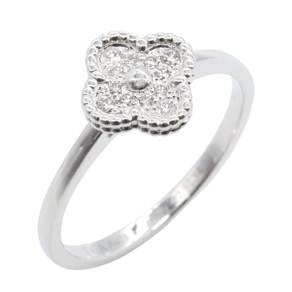 Pre-Owned Van Cleef & Arpels Sweet Alhambra Diamond Ring, 18K White Gold (18KWG), Silver/Clear...